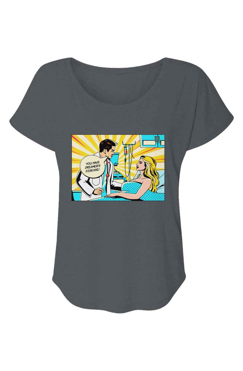Load image 1 in gallery view. Gray t-shirt with a graphic of a doctor and patient on a pop-art background